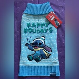 Disney Blue Stitch Happy Holidays Dog/Pet Sweater Size Medium New